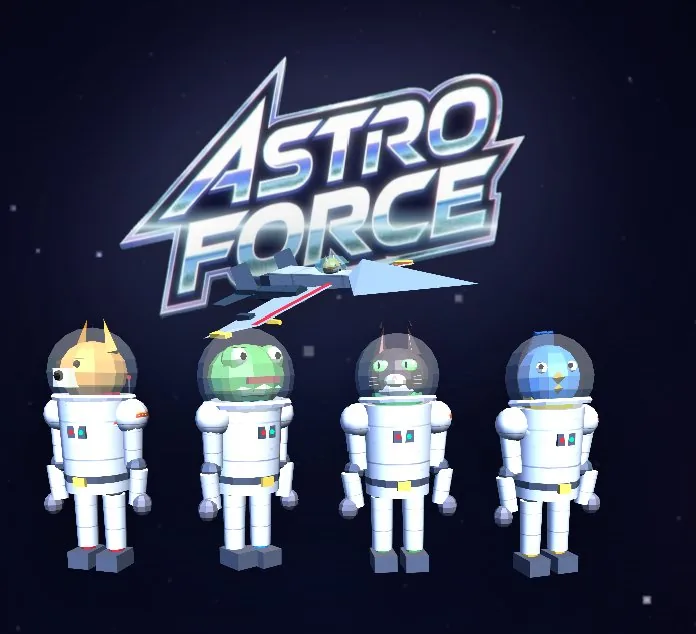 Astro Force title screen with mascot astronauts